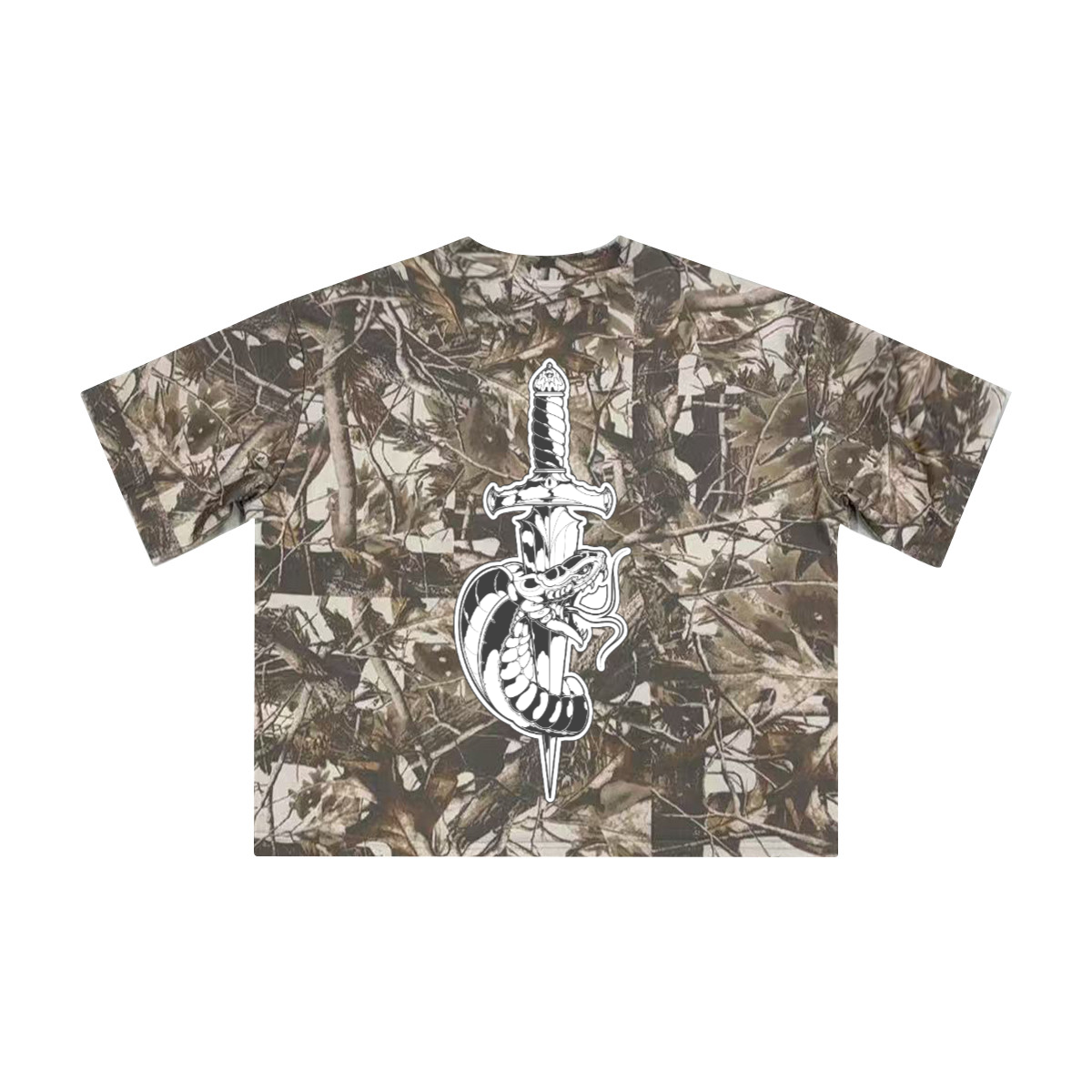 Unisex Cropped Camouflage Tree Print T-shirt（250GSM）