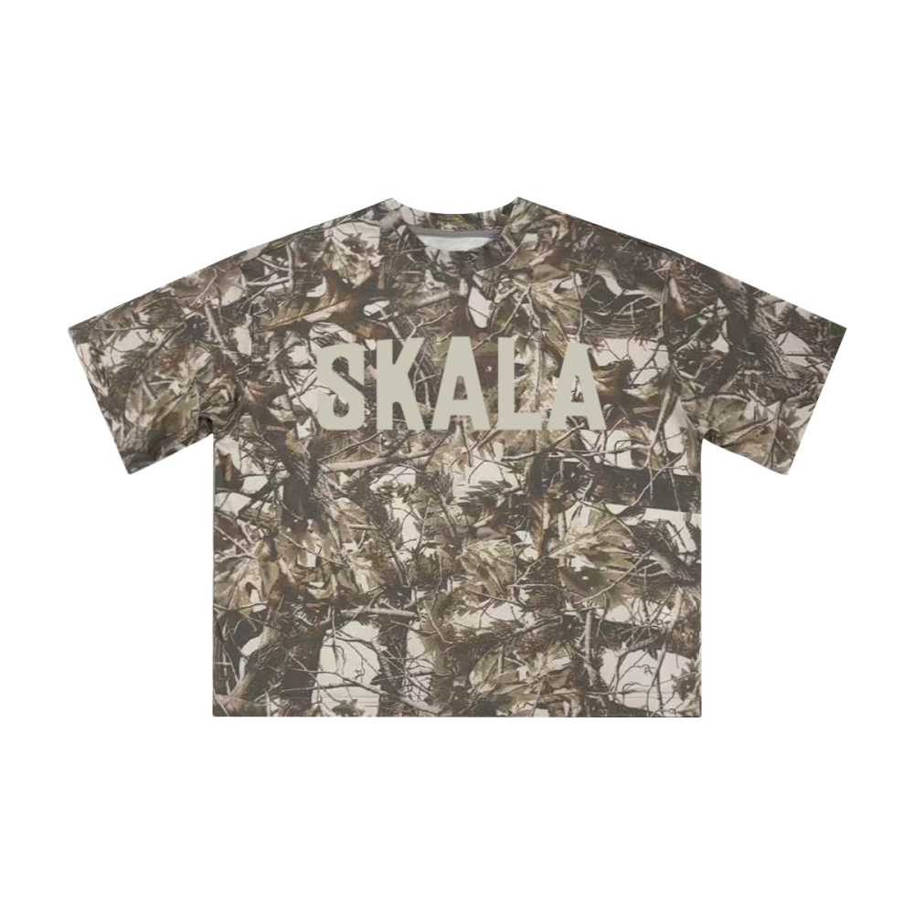 Unisex Cropped Camouflage Tree Print T-shirt（250GSM）