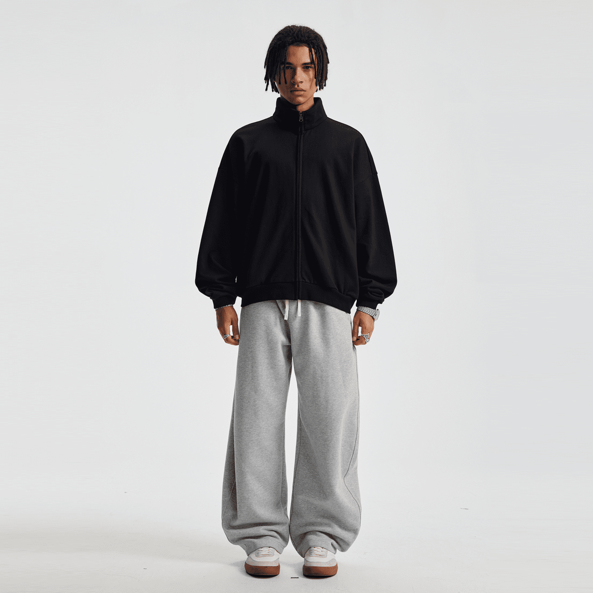 Unisex Brushed Stand-collar Zip-up Jacket