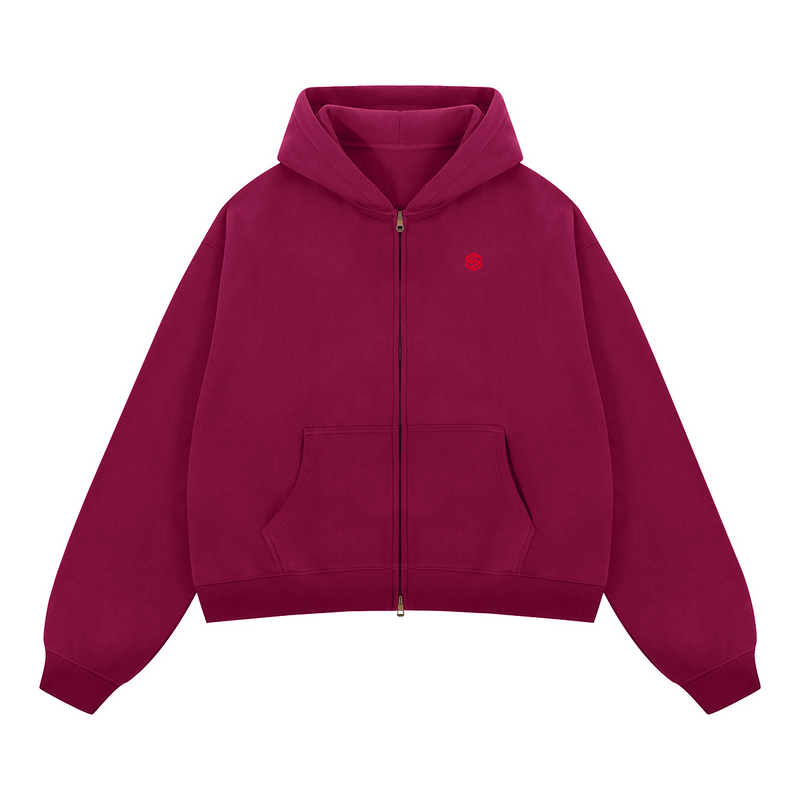 Unisex Boxy Cropped Fleece Zip-up Hoodie(380GSM)