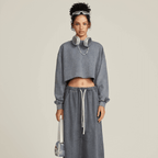 Cropped Oversized Washed Sweatshirt with Premium Cotton