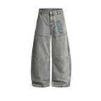 Unisex Washed Curved Blade Denim Jeans