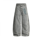 Unisex Washed Curved Blade Denim Jeans