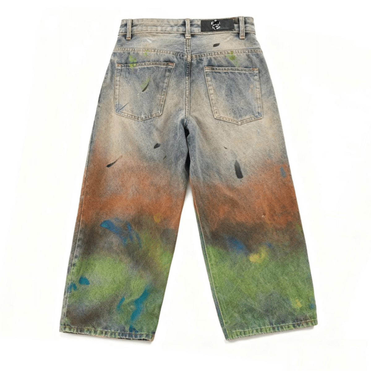 Unisex Vintage Washed Distressed Paint-Splatter Denim Jeans