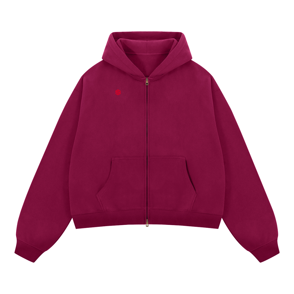 Unisex Boxy Cropped Fleece Zip-up Hoodie