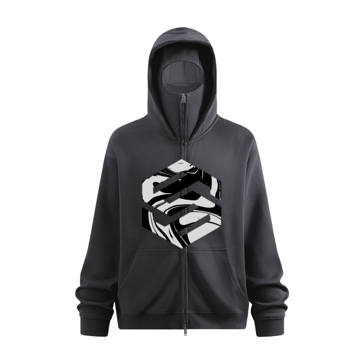 Windproof Sports Zip-up Hoodie with Built-in Face Mask