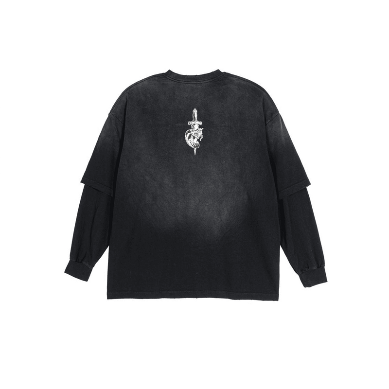 Unisex Washed Vintage Double-gauze Long-sleeve T-shirt