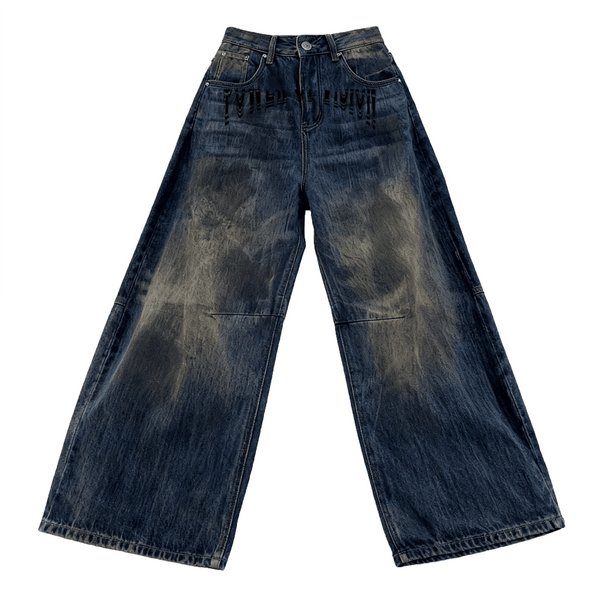 Unisex Patchwork Wide-leg Curved Blade Jeans