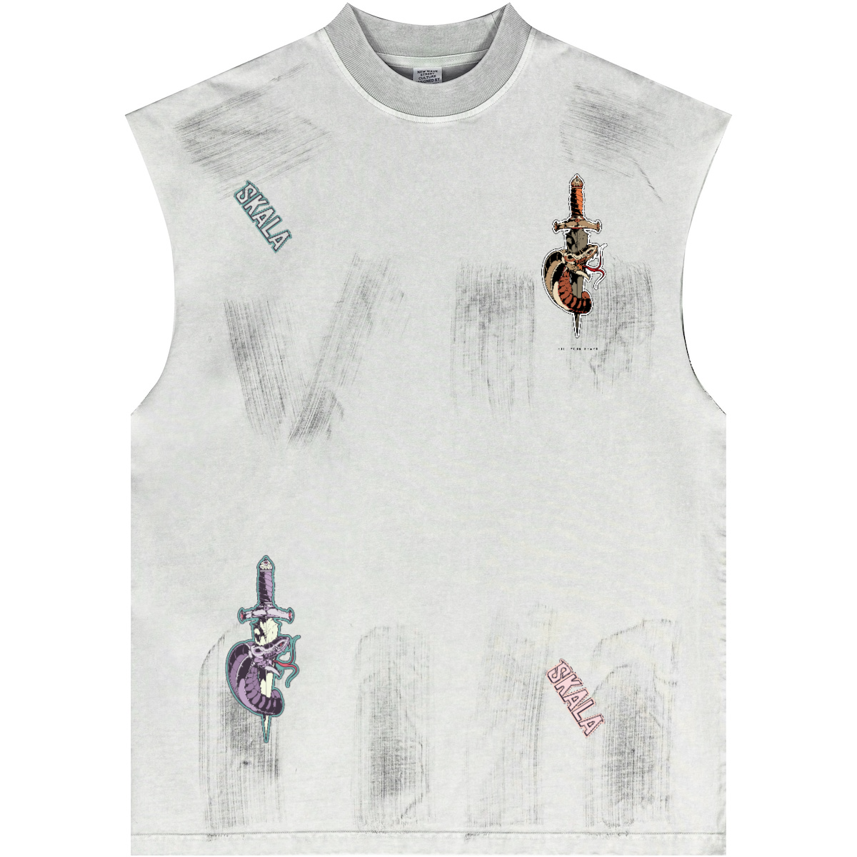 Distressed High Street Round Neck Sleeveless