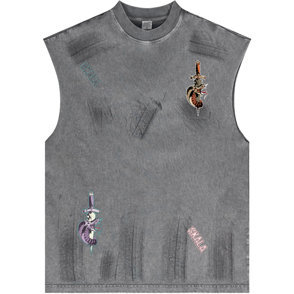 Distressed High Street Round Neck Sleeveless