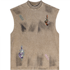 Distressed High Street Round Neck Sleeveless