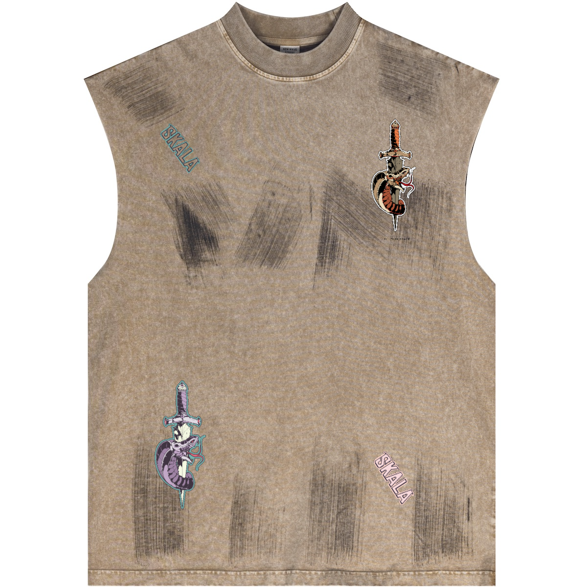 Distressed High Street Round Neck Sleeveless