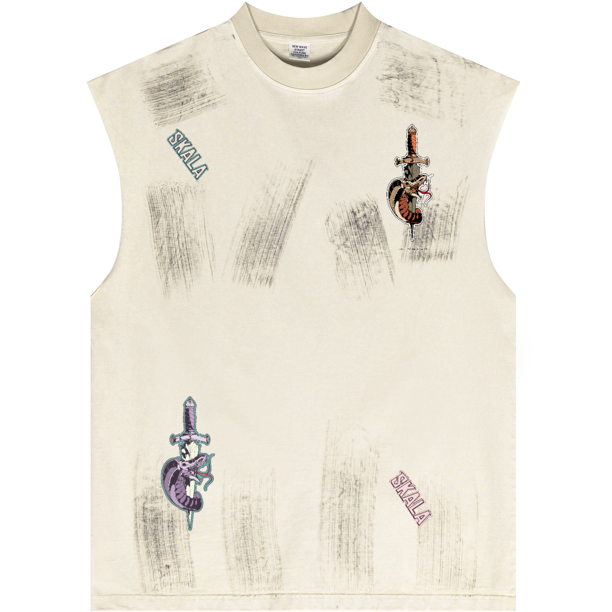 Distressed High Street Round Neck Sleeveless