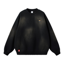 Round Neck Washed Distressed Ombre Heavyweight Sweatshirt