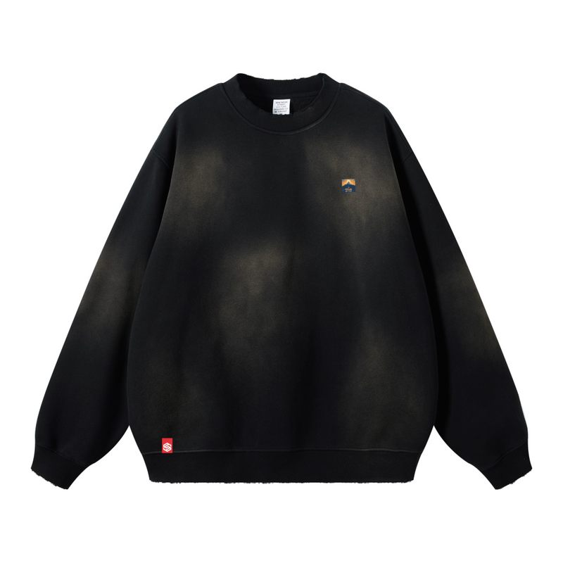 Round Neck Washed Distressed Ombre Heavyweight Sweatshirt