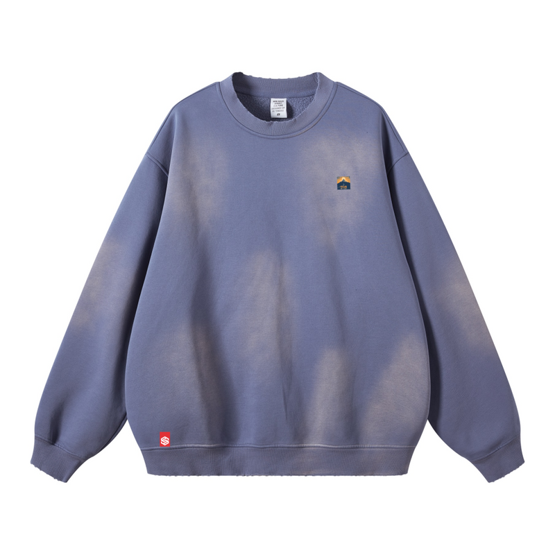 Round Neck Washed Distressed Ombre Heavyweight Sweatshirt