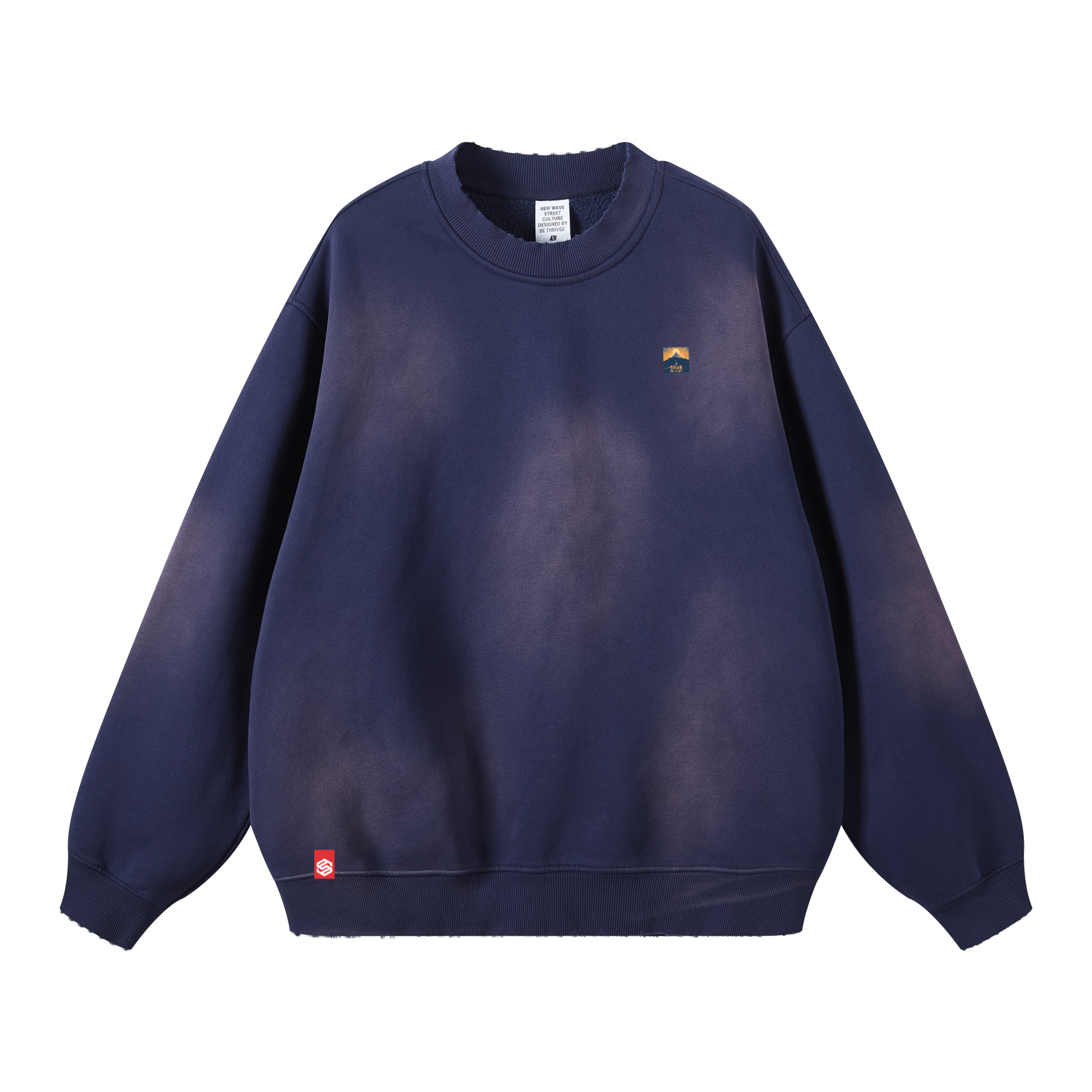 Round Neck Washed Distressed Ombre Heavyweight Sweatshirt