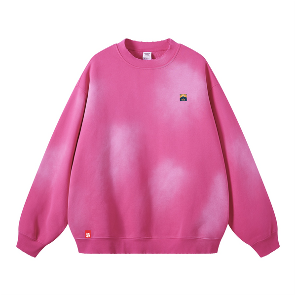 Round Neck Washed Distressed Ombre Heavyweight Sweatshirt