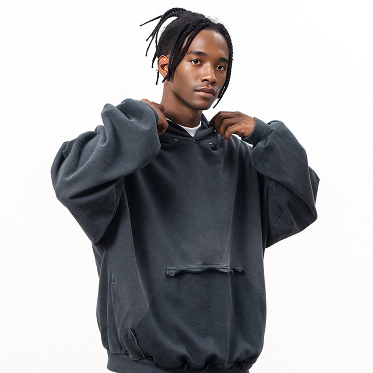 Reverse Pocket Distressed Unisex Hoodie