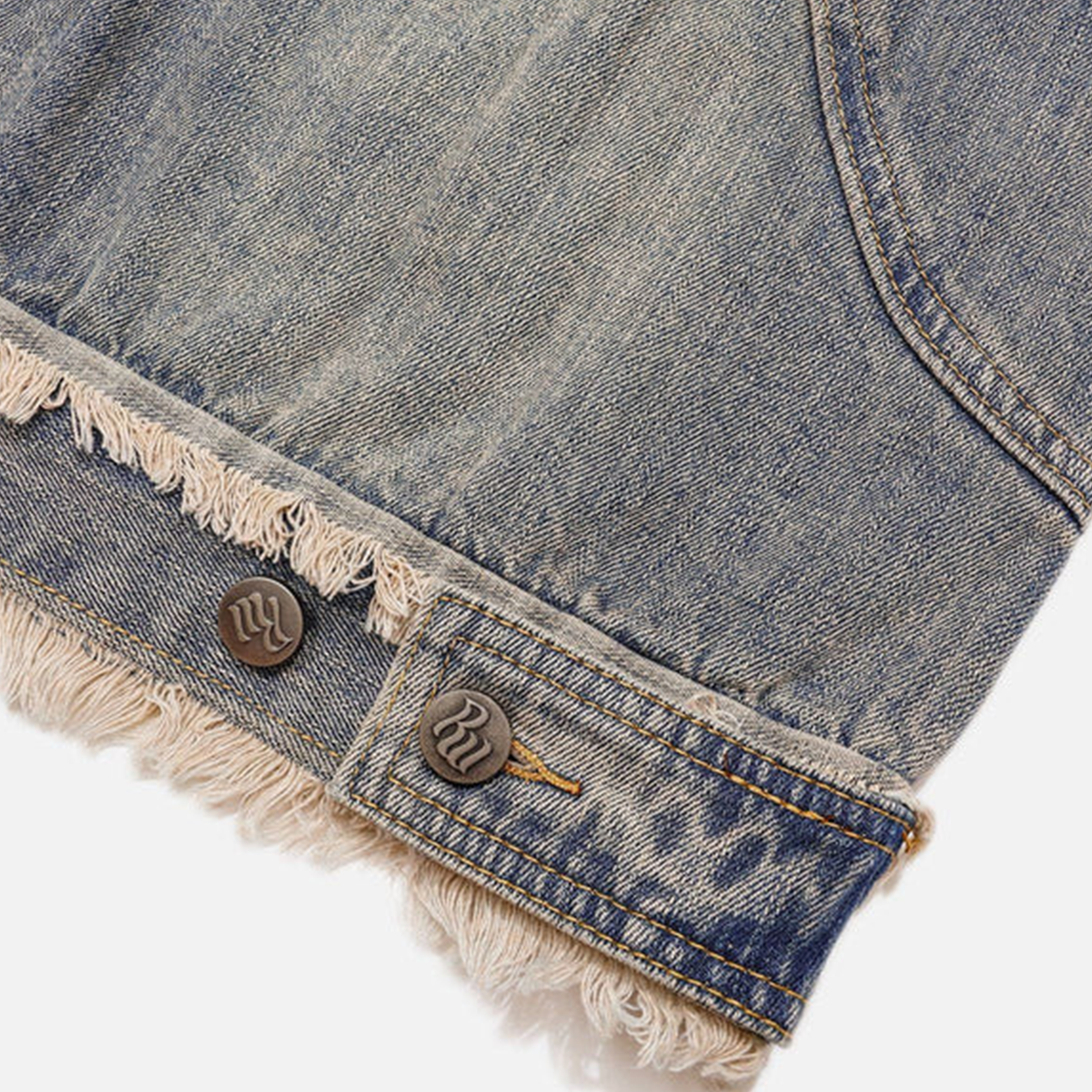 Unisex Washed Distressed Fuzzy Denim Hoodie