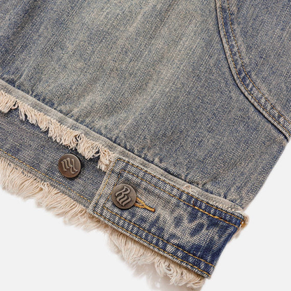 Unisex Washed Distressed Fuzzy Denim Hoodie