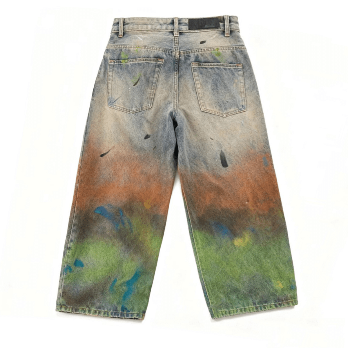Unisex Vintage Washed Distressed Paint-Splatter Denim Jeans