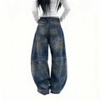 Unisex Patchwork Wide-leg Curved Blade Jeans
