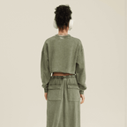 Cropped Oversized Washed Sweatshirt with Premium Cotton