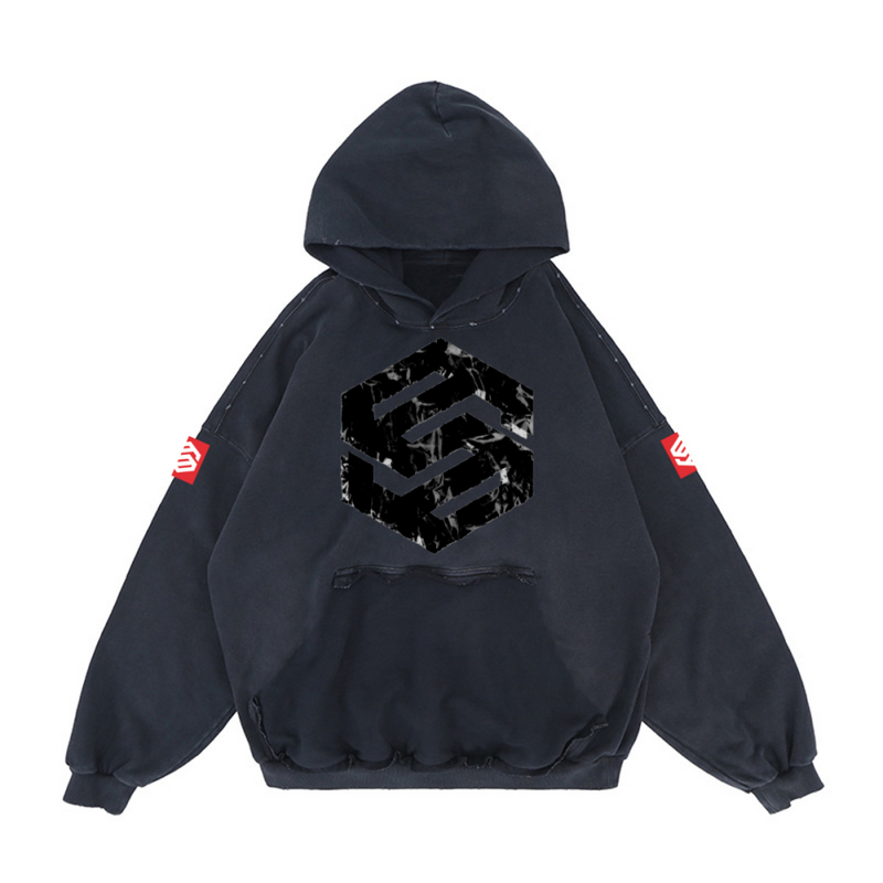Reverse Pocket Design Distressed Hoodie(440GSM)