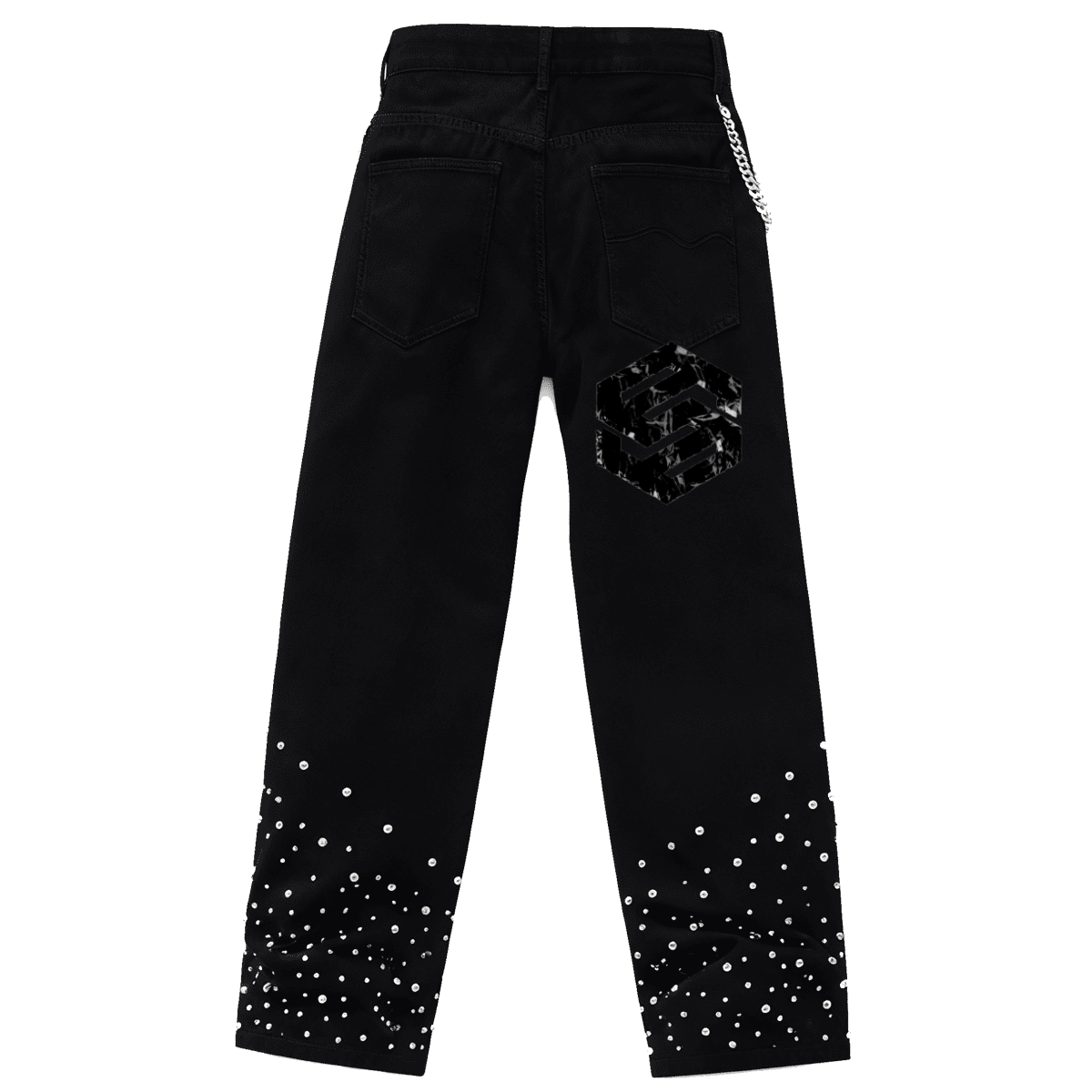 Unisex Rhinestone-Embellished Relaxed Straight-Leg Jeans