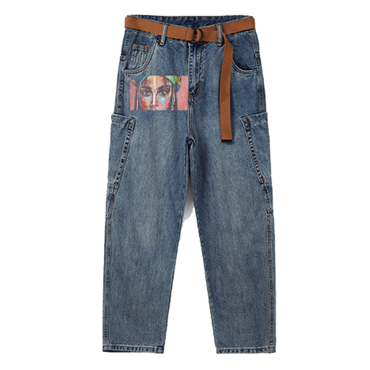 Unisex Loose-Fit Harem Cargo Denim Jeans