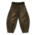 Unisex Loose-Fit Washed Curved Denim Jeans