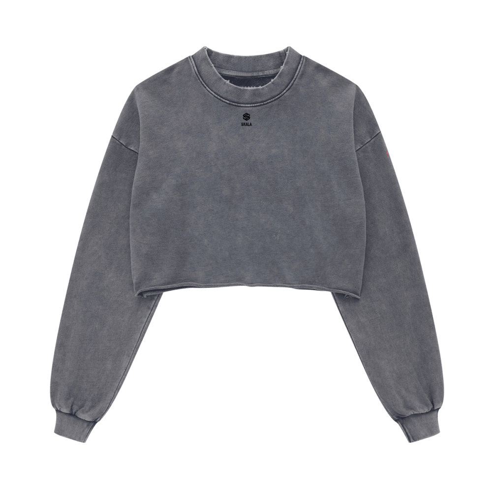 Cropped Oversized Washed Sweatshirt with Raw-Edge Streetwear Style