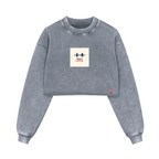 Cropped Oversized Washed Sweatshirt with Distressed Raw-Edge Style