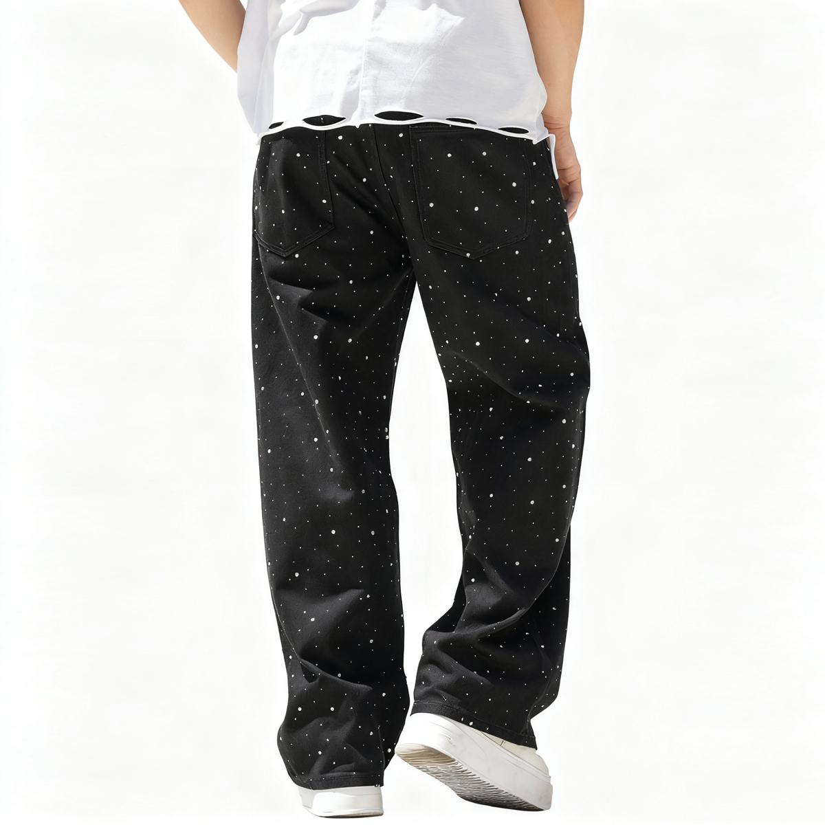 Unisex Rhinestone Star Loose Straight Jeans