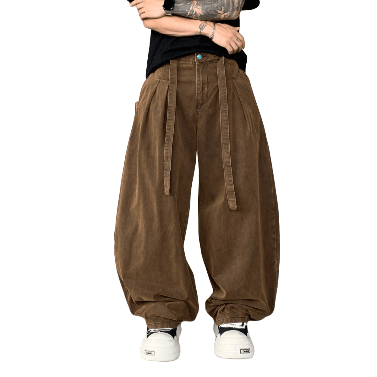 Loose-Fit Brown Washed Curved Denim Jeans for Relaxed Style