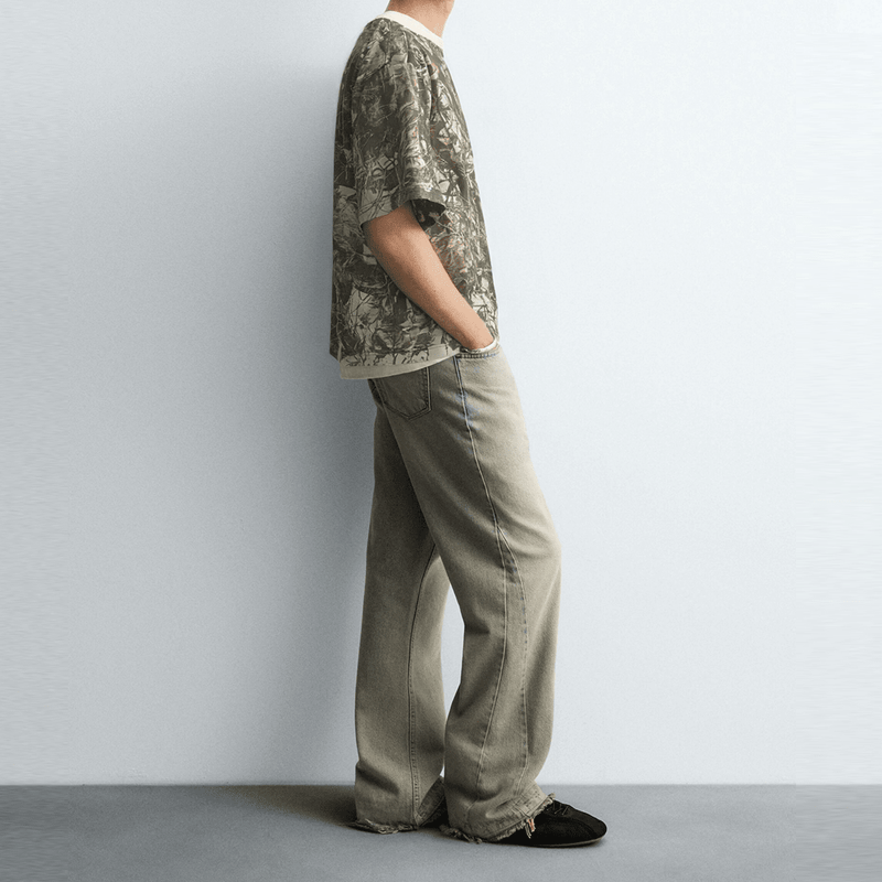Unisex Cropped Camouflage Tree Print T-shirt（250GSM）