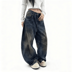 Unisex Patchwork Wide-leg Curved Blade Jeans