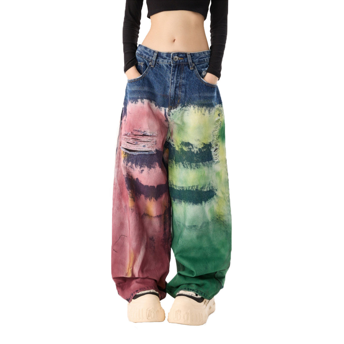 Unisex Color Splatter Wide-leg Straight Jeans
