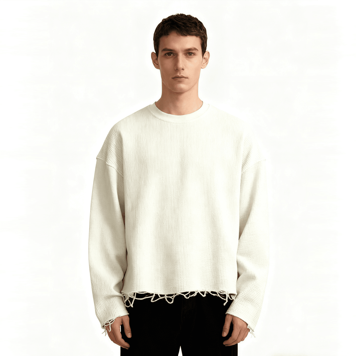 Unisex Waffle Cropped Long Sleeve Shirt(290G)