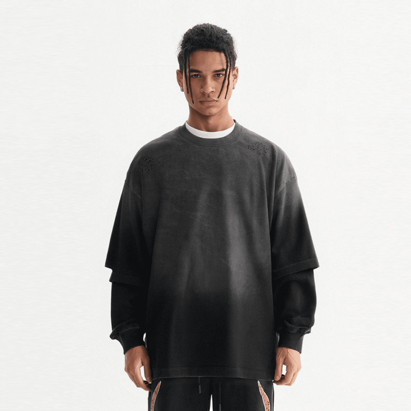 Unisex Washed Vintage Double-gauze Long-sleeve T-shirt（280GSM）