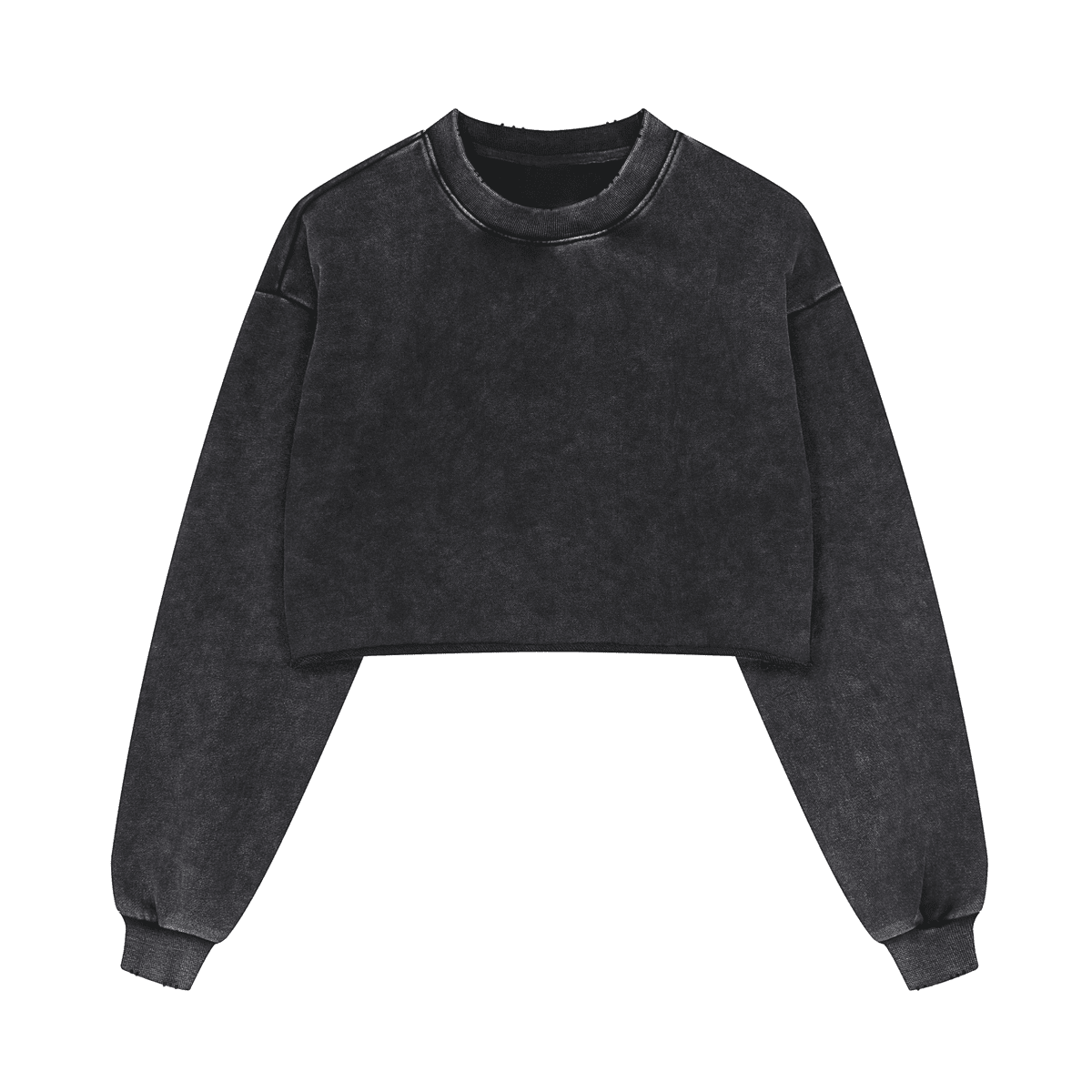 Cropped Oversized Washed Sweatshirt with Distressed Raw-Edge Style