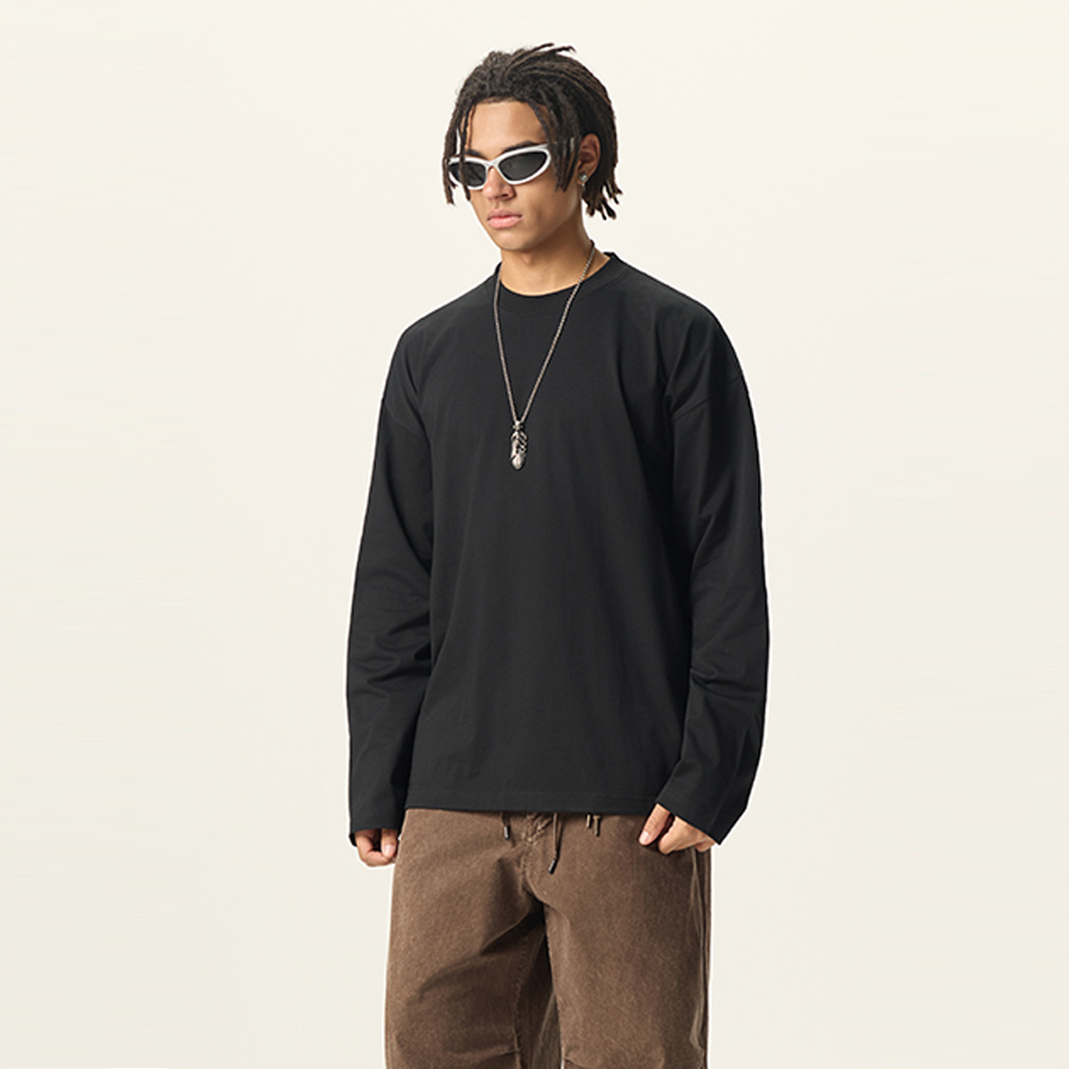 Unisex 100% Cotton Solid Color Long Sleeve T-shirt