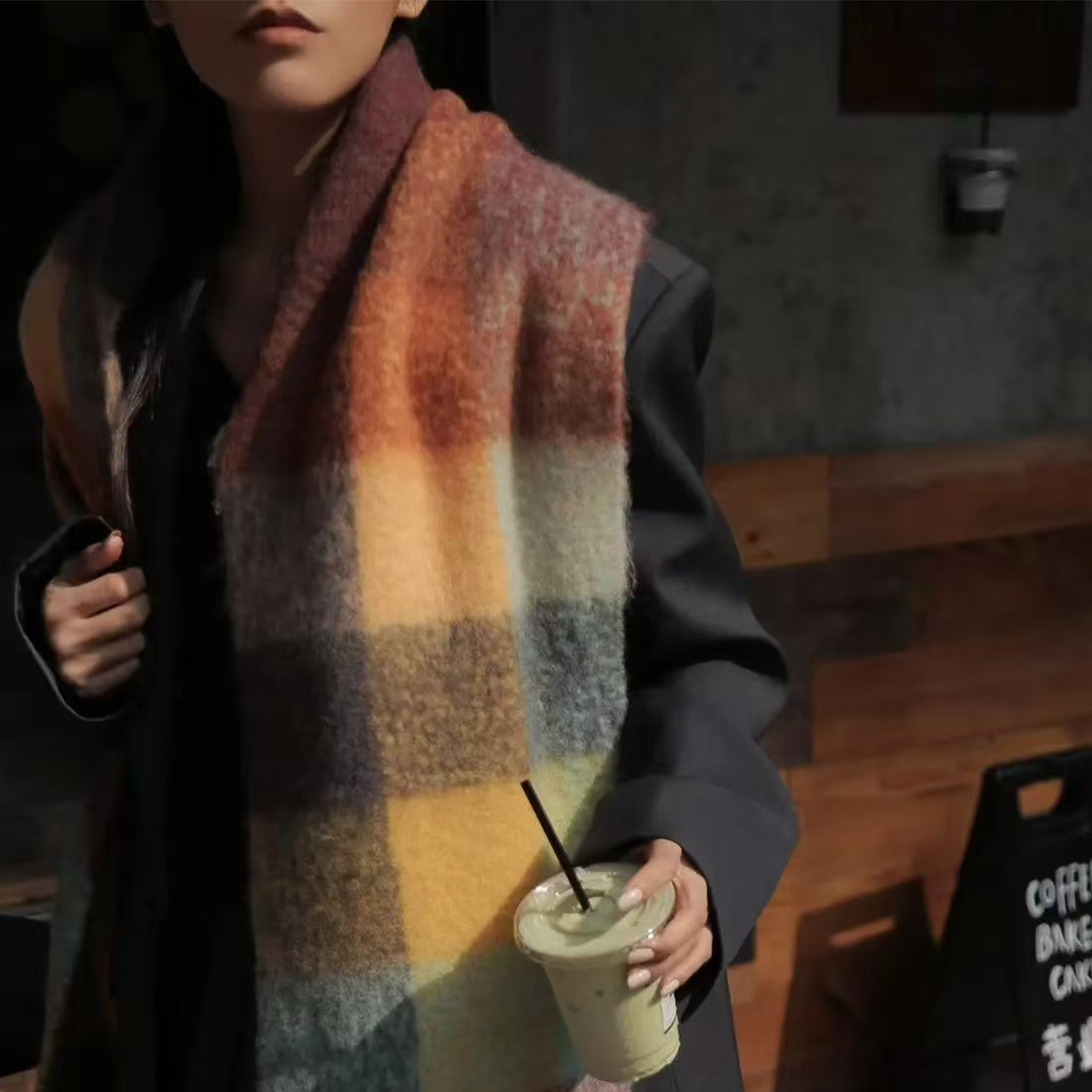 Imitation Cashmere Tassel Rainbow Scarf