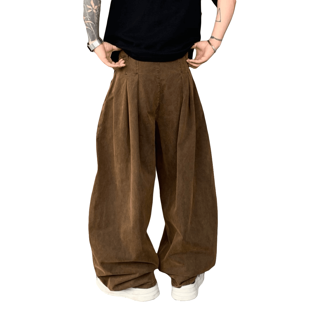 Loose-Fit Brown Washed Curved Denim Jeans for Relaxed Style