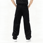 Unisex Rhinestone-Embellished Relaxed Straight-Leg Jeans