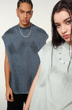 Distressed High Street Round Neck Sleeveless