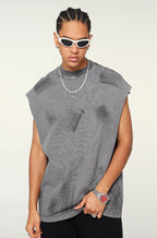 Distressed High Street Round Neck Sleeveless