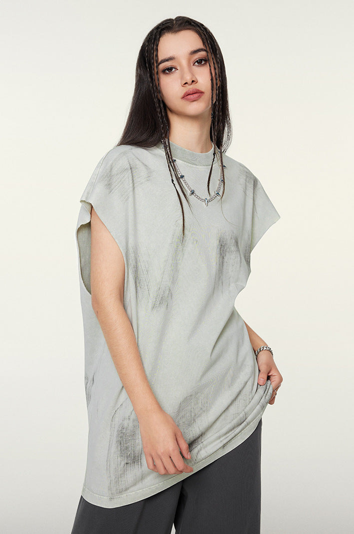Distressed High Street Round Neck Sleeveless