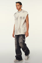 Distressed High Street Round Neck Sleeveless